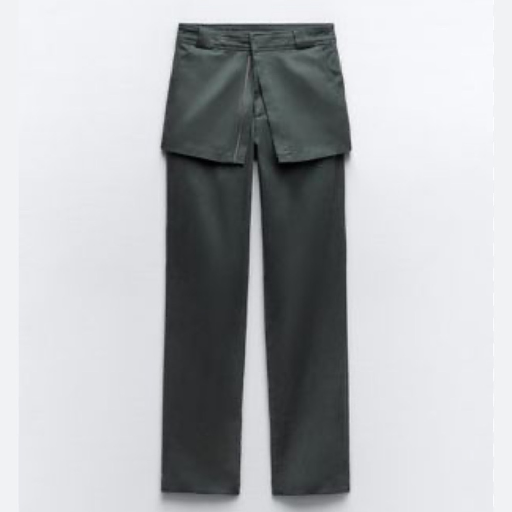 💚💙ZARA DUCK GREEN PANTS WITH ZIP SKIRT OVERLAY💚💙SZ XS -NWT